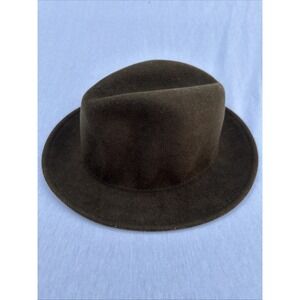 Yellow 108 "Harvest" Brown Women Round Crown Fedora Salvaged Wool Sz S